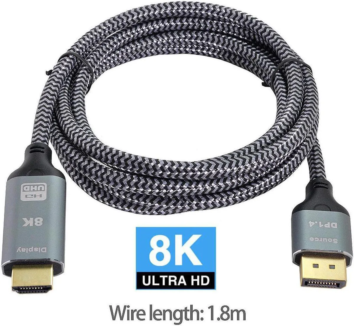 Vszerda Vszerda DisplayPort 1.4 to HDMI 2.0 cable 1.8m 8K 30Hz 4K 60Hz — product photo