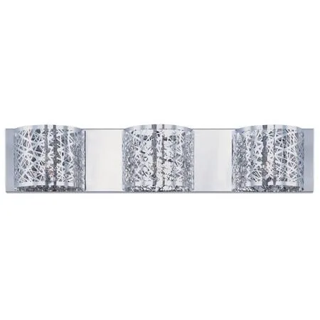 Three-light vanity fixture, polished chrome finish, crystal glass shades, 4.25 inches wide