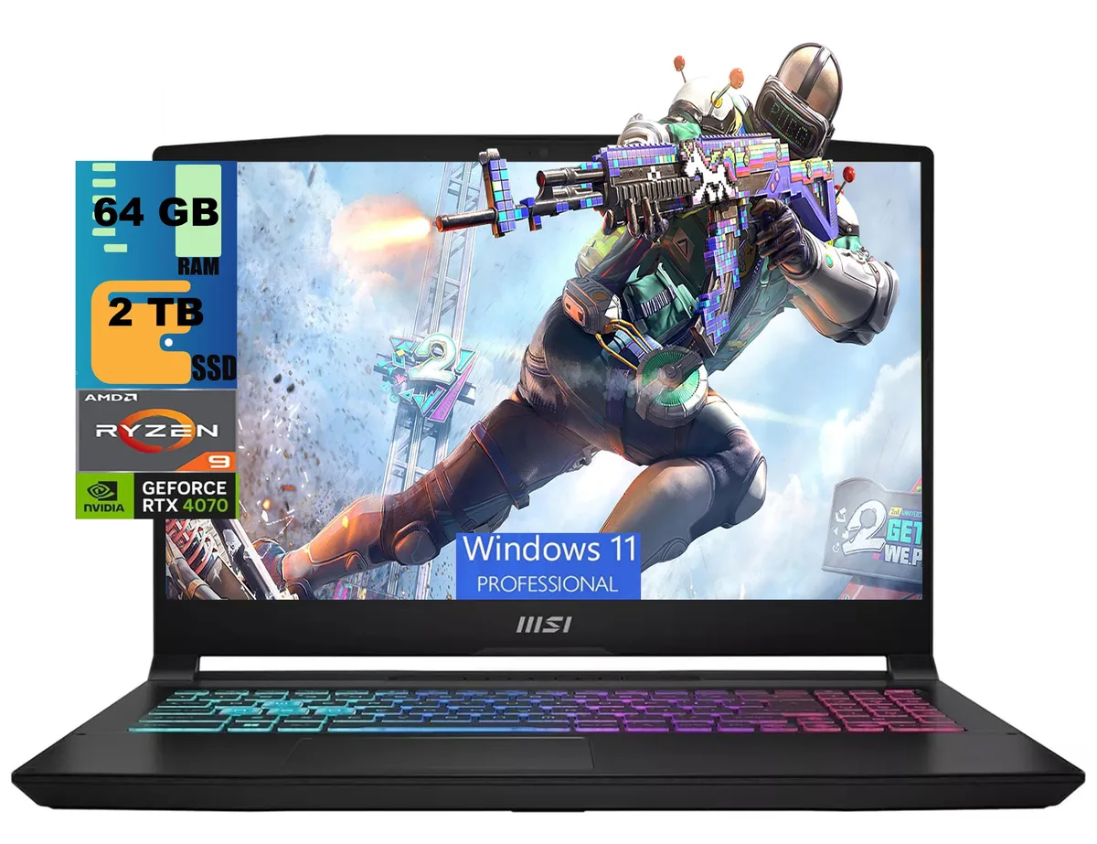 MSI MSI Katana A15 gaming laptop, Ryzen 9 8945HS, RTX 4070, 64GB, 2TB, 15.6" 144Hz, Pro — product photo