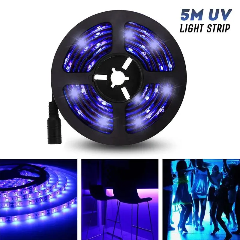 Flexible 5-metre UV LED strip, purple 3528 SMDs, IP65 rated, DC 12 V power
