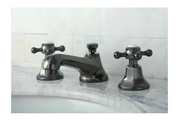 KINGSTON BRASS KINGSTON BRASS Water Onyx widespread lavatory faucet cross handles brass pop up drain Black Nickel — product photo