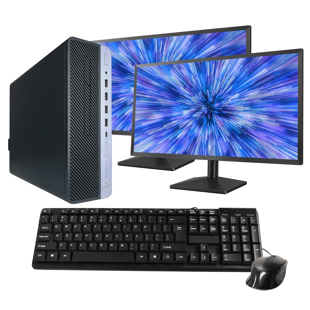 HP HP ProDesk 600G4 Desktop PC i7-8700 16GB DDR3 500GB SSD Dual 24" Monitors — product photo