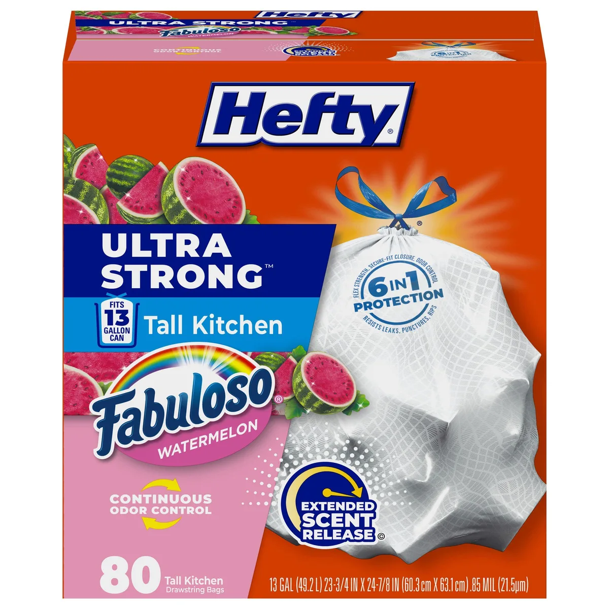  Hefty Ultra Strong 13 Gallon Trash Bags Watermelon Scent 80 Count — product photo