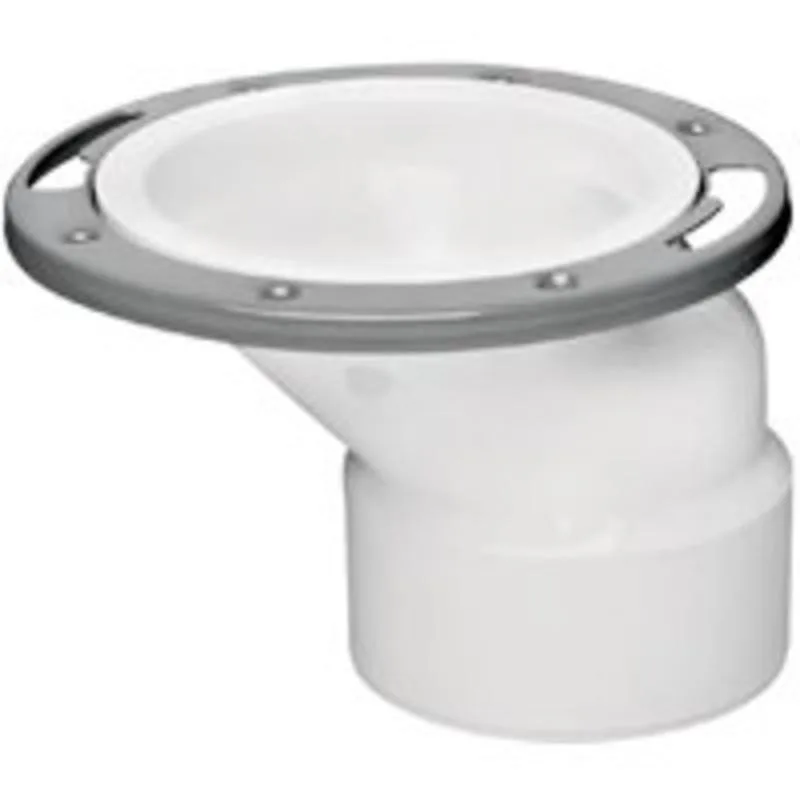 White PVC offset floor toilet flange with side outlet