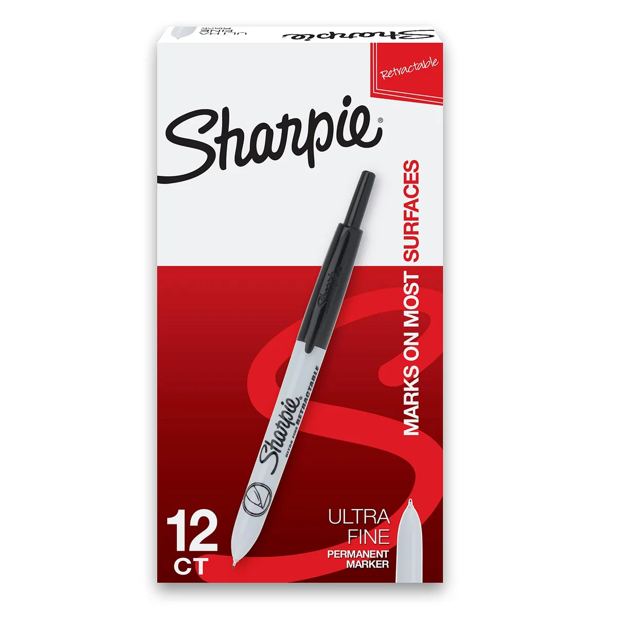 Twelve black retractable Sharpie markers ultra fine point