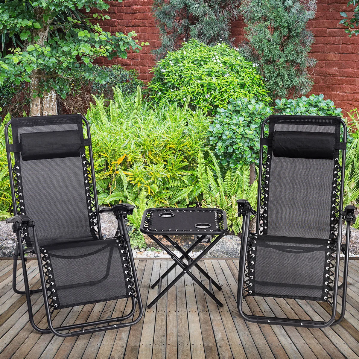 Costway Costway 3-Piece Zero Gravity Reclining Lounge Chair Set with Table Black — product photo