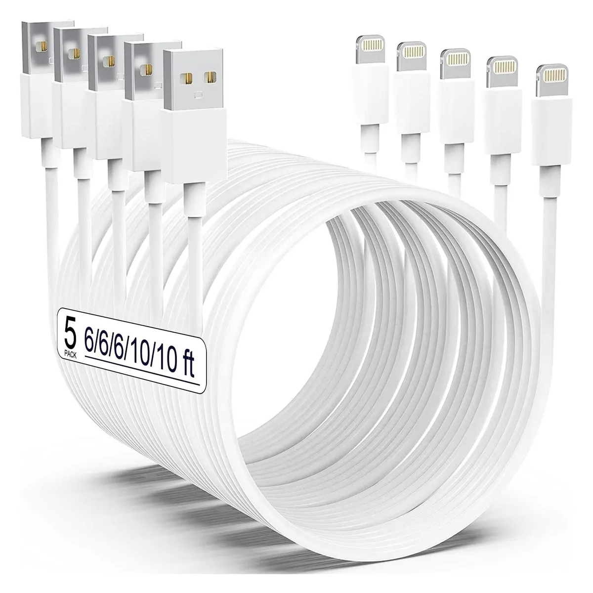 No Sew No Sew PG22233m Lightning cable 5-pack 6/6/6/10/10ft white — product photo