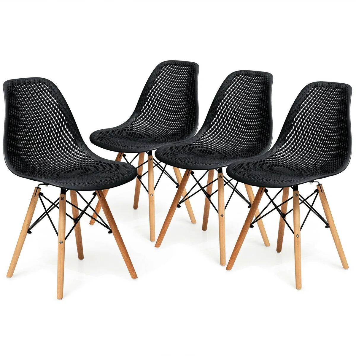 SlickBlue SlickBlue 4-Piece Modern Plastic Hollow Chair Set with Wood Legs — Black — product photo