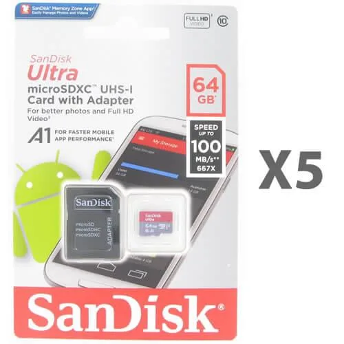 SanDisk SanDisk 64GB microSDXC Class 10 5 Pack with Adapter — product photo