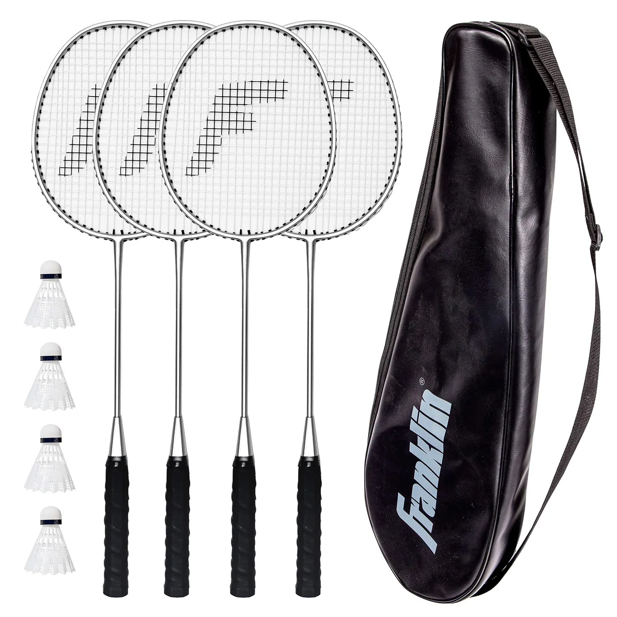  Franklin Sports Badminton Set 4 Rackets 4 Shuttlecocks Silver Aluminium 25.5 in 51490X — product photo
