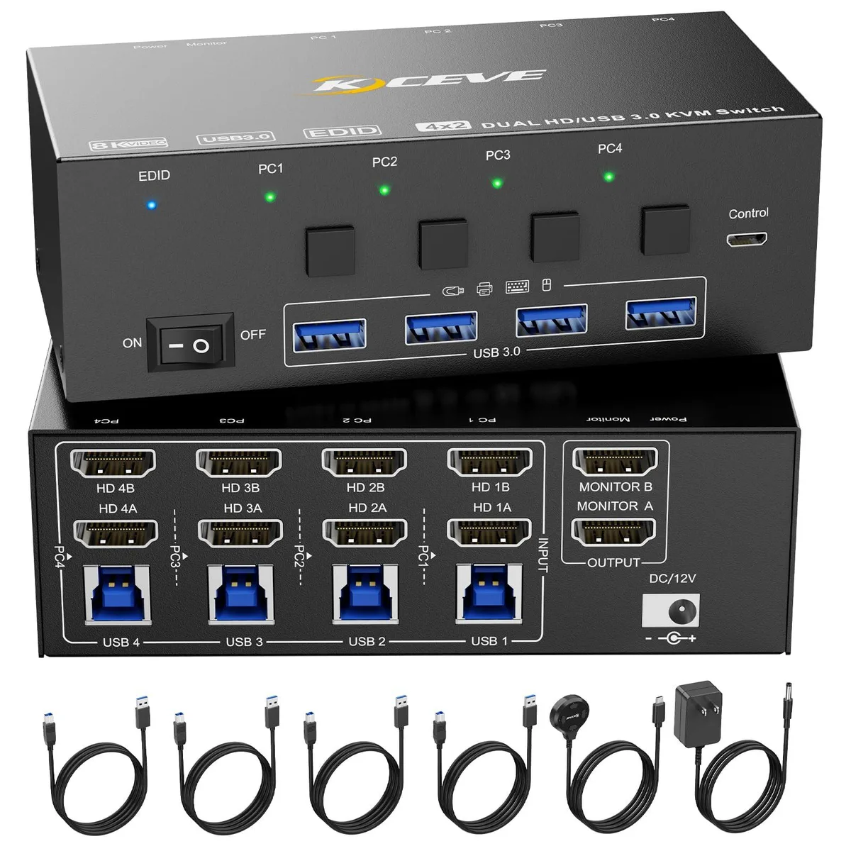 Vszerda Vszerda KCDZUS842 4-Port 2-Monitor KVM Switch 8K@60Hz 4K@144Hz USB 3.0 — product photo