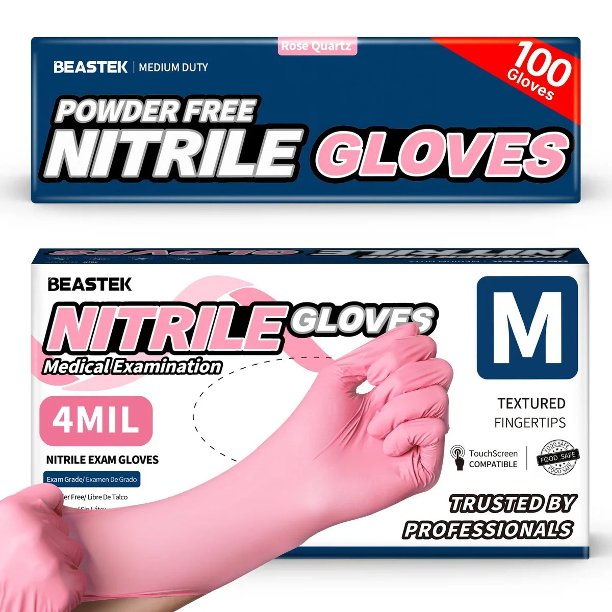 BEASTEK BTN-PINK Nitrile Disposable Gloves Rose Medium 100 — product photo