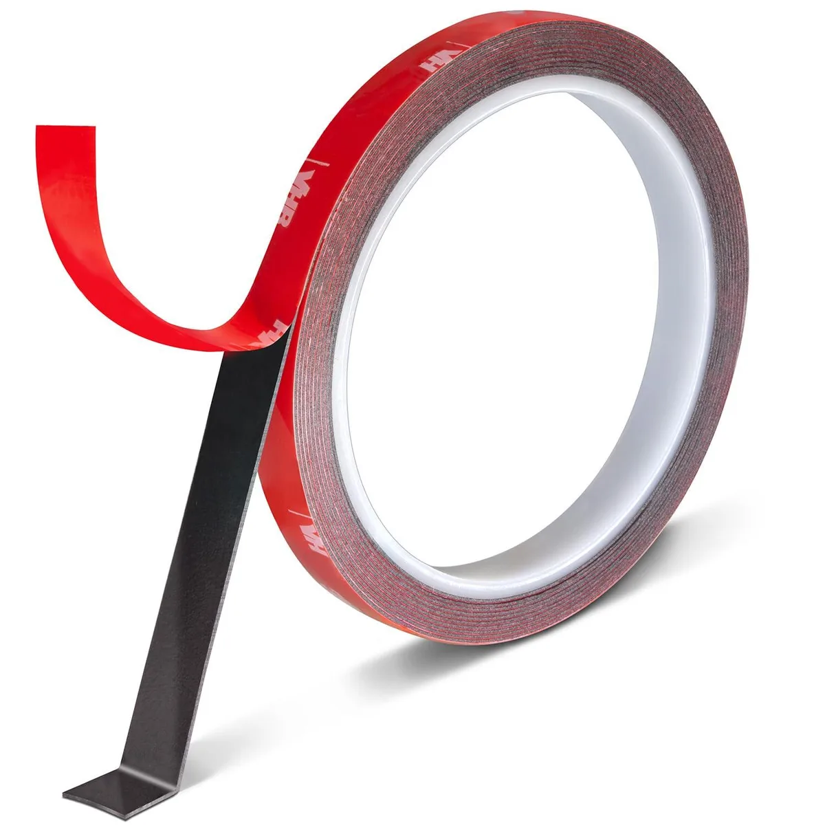 Black acrylic foam tape roll with red PE liner, 0.4 inch by 9.8 feet