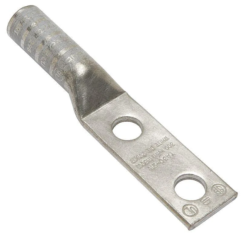 Copper compression lug, long barrel, two holes, white colour code
