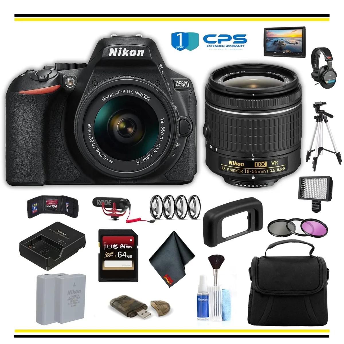 Nikon International Nikon International D5600 DSLR camera 24.2MP 18-55mm f/3.5-5.6G VR bundle — product photo