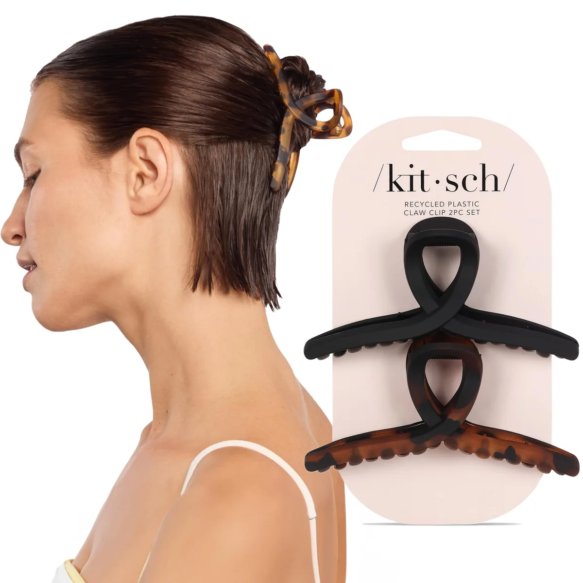  Kitsch Large Loop Hair Claw Clips Tortoise &amp; Black 2 Pcs — product photo