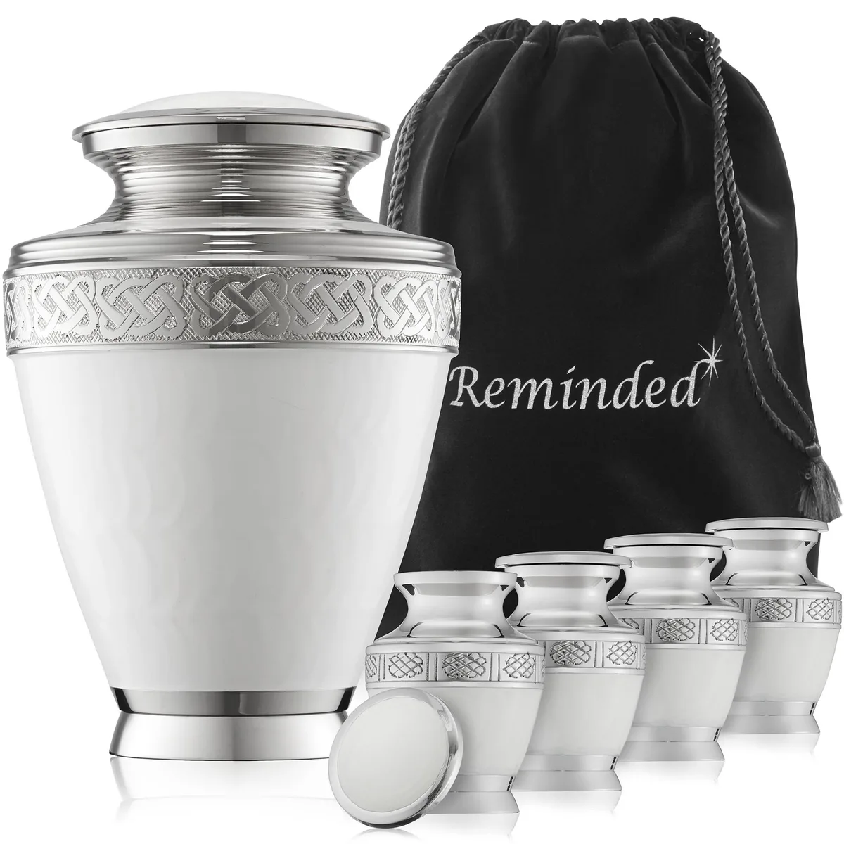 Reminded Reminded Set of 5 Etched Celtic Cremation Urns White — product photo