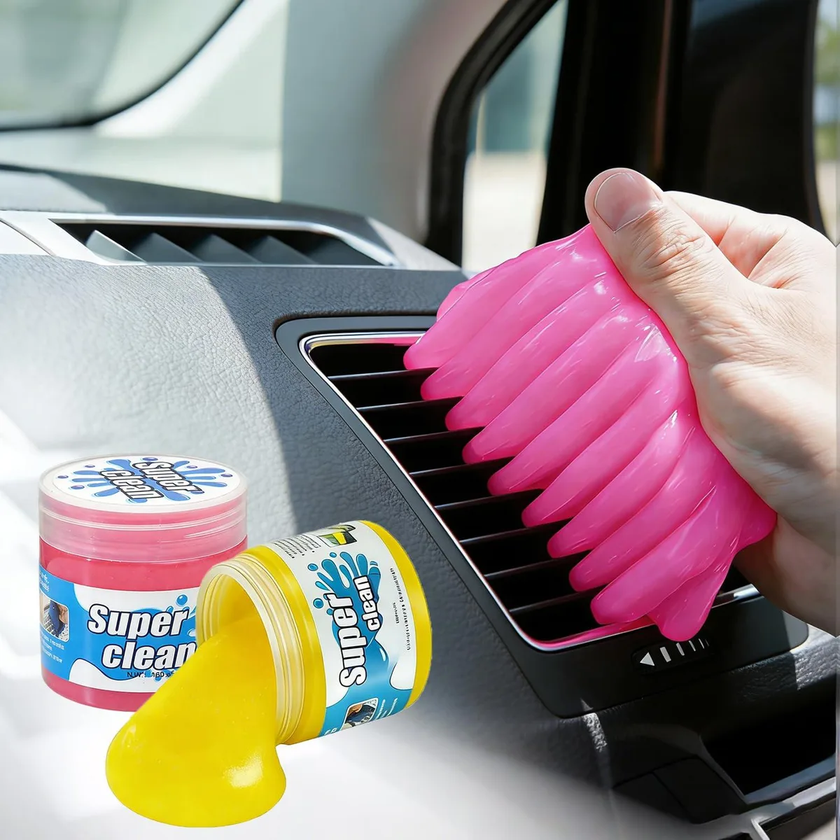 Two yellow and pink cleaning gel tubs in a pack