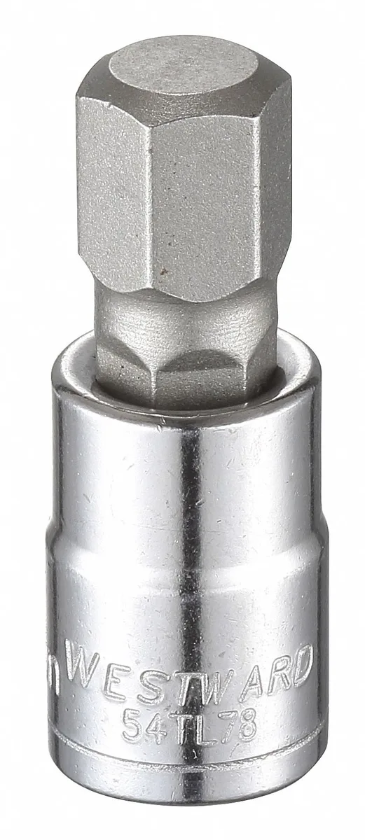 Westward 54TL78 3/8 in drive 12 mm hex bit socket, chrome finish