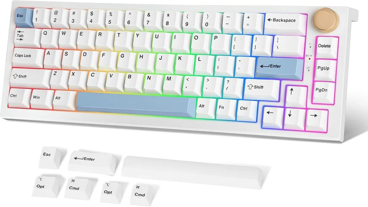 TUKO TUKO 65% 67-Key Hot-Swappable Gaming Keyboard Yellow Switch White — product photo