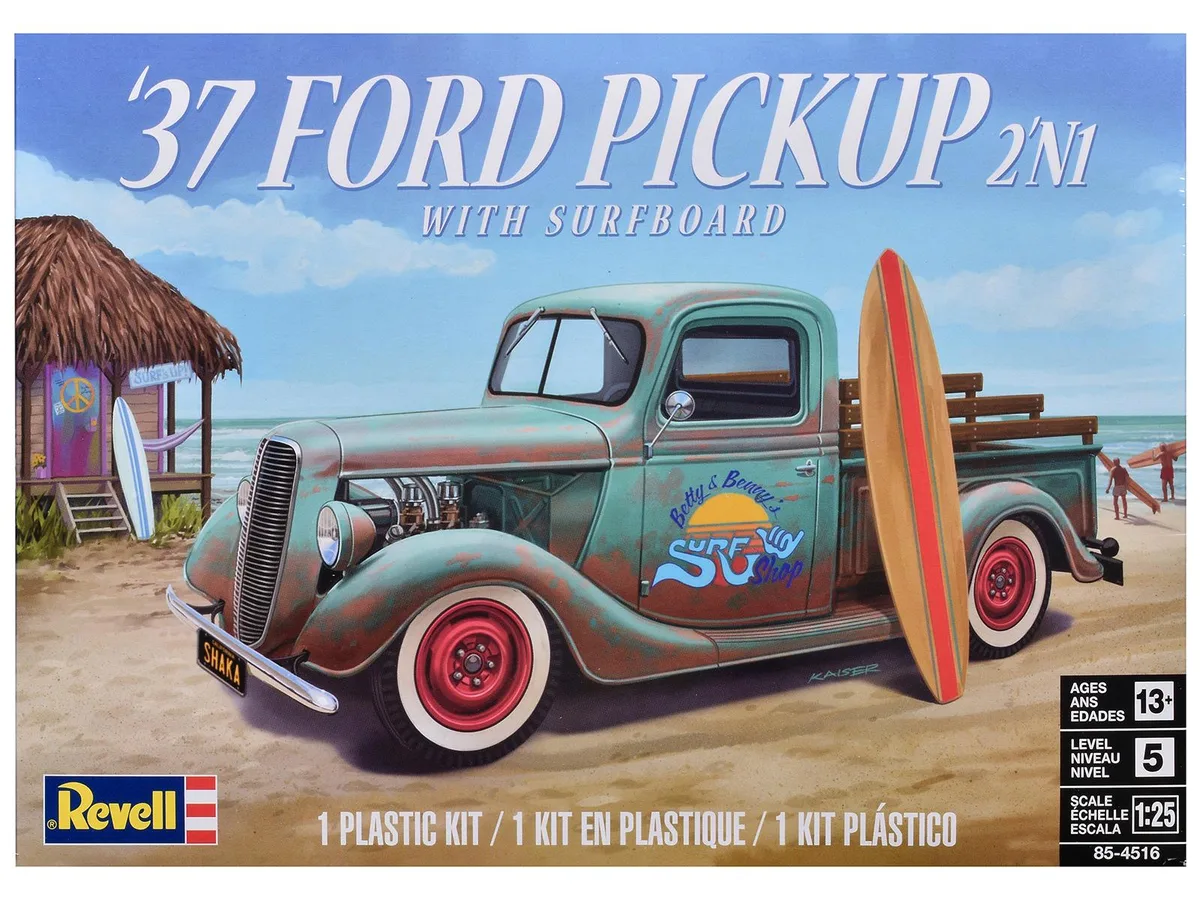 Revell Revell 1937 Ford Pickup Truck with Surfboard 2-in-1 Kit 1/25 Scale — product photo