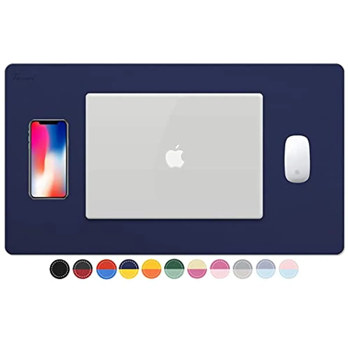 Oemstation Oemstation Dual-Sided Desk Pad 24" x 14" Faux Leather Dark Blue/Yellow — product photo