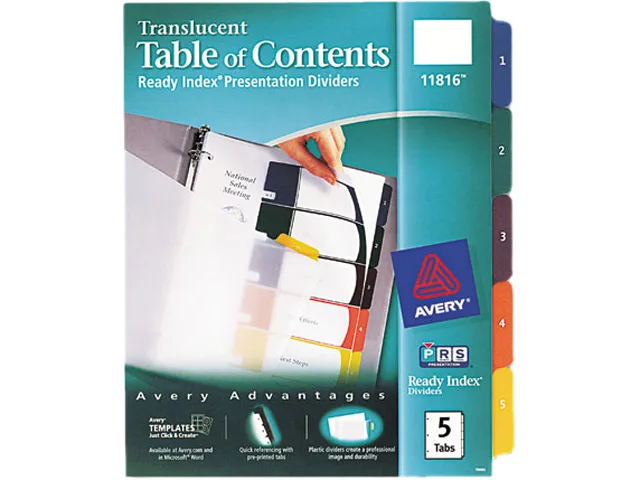 Avery Avery 11816 Ready Index Tab Dividers 5-Tab Letter Assorted 5/Set card filing — product photo