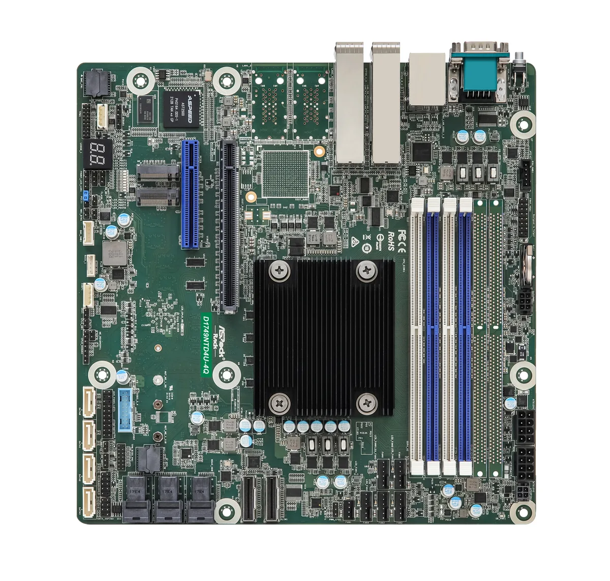 ASRock Rack ASRock Rack D1749NTD4U-4Q Micro-ATX server motherboard Intel Xeon D-1749NT 4 SFP28 25GbE — product photo