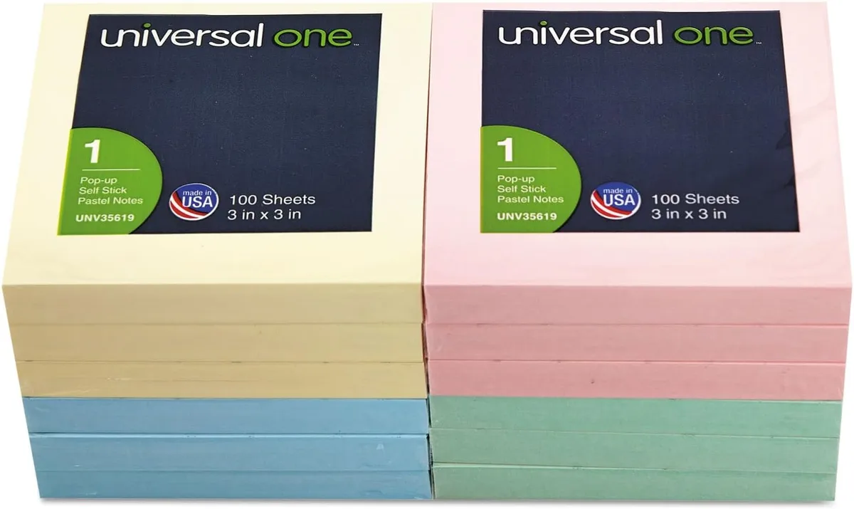 UNIVERSAL OFFICE PRODUCTS UNIVERSAL OFFICE PRODUCTS UNV35619 Sticky Notes 3x3 Assorted Pastel 100 Sheet 12 Pack — product photo