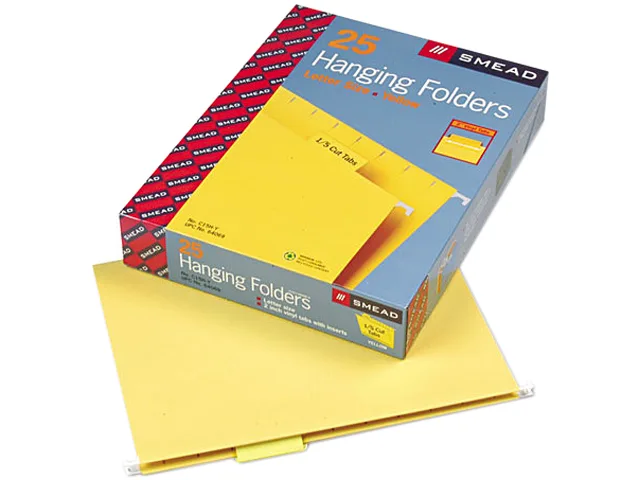 Smead Smead 64069 hanging file folders, 1/5 tab, 11-pt stock, letter, yellow, 25 per box — vörumynd