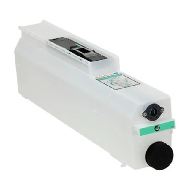White rectangular plastic waste toner container with green handle and label Ricoh RIC416889