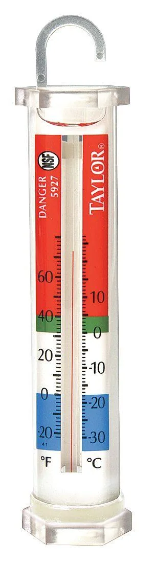 White plastic thermometer with glass lens and analog dial showing -20 to 60 degrees F