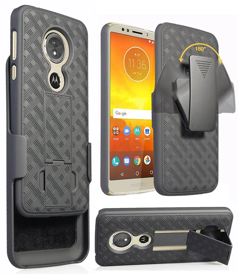 Nakedcellphone Nakedcellphone Kickstand Case + Holster Combo with Stand Black for Motorola Moto E5 XT1944 13-Position Clip — product photo