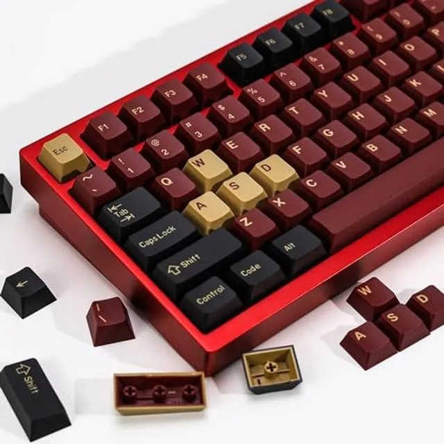 174 Cherry-profile PBT double-shot keycaps in black, yellow and red Samurai theme