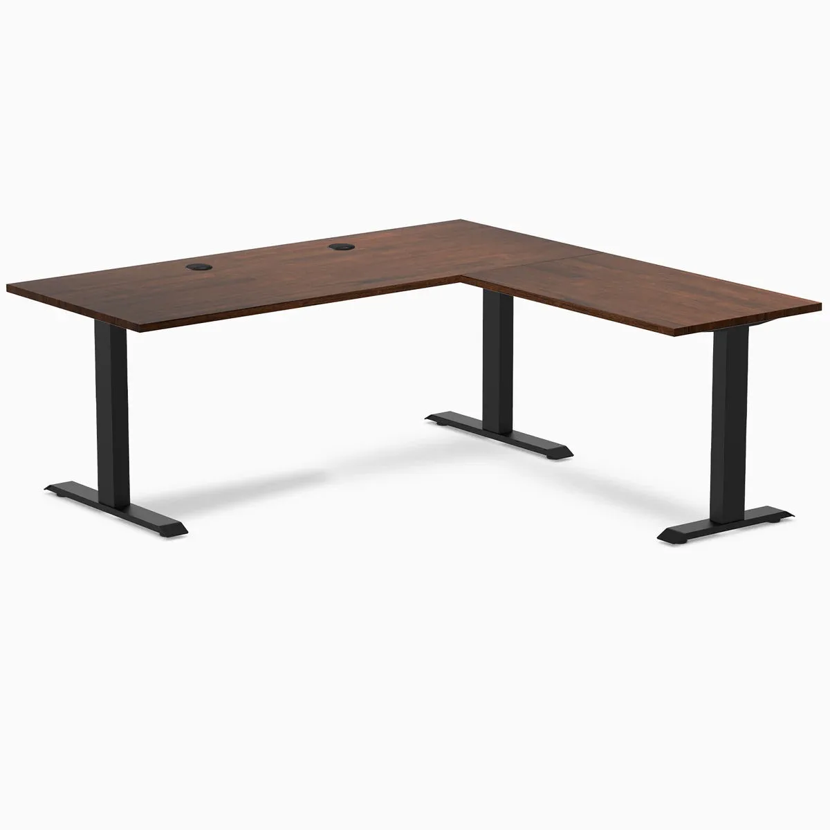 Desky Desky Zero Rubberwood L-Shape Office Desk Red Walnut 72 x 30 x 70 x 24 in Matte Black — product photo