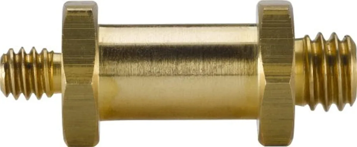 Solid brass hex stud with 3/8"-16 and 1/4"-20 male threads