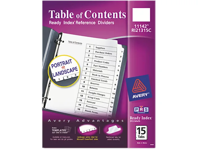 Avery Avery 11142 Ready Index Tab Dividers 15-Tab 1-15 Letter Black/White 15/Set — product photo