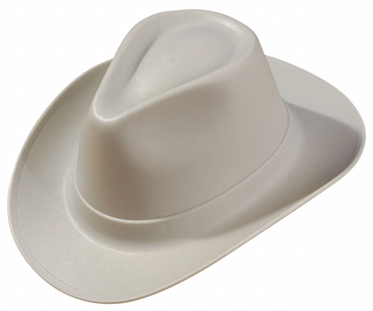 Grey polyethylene hard hat with six-point ratchet suspension