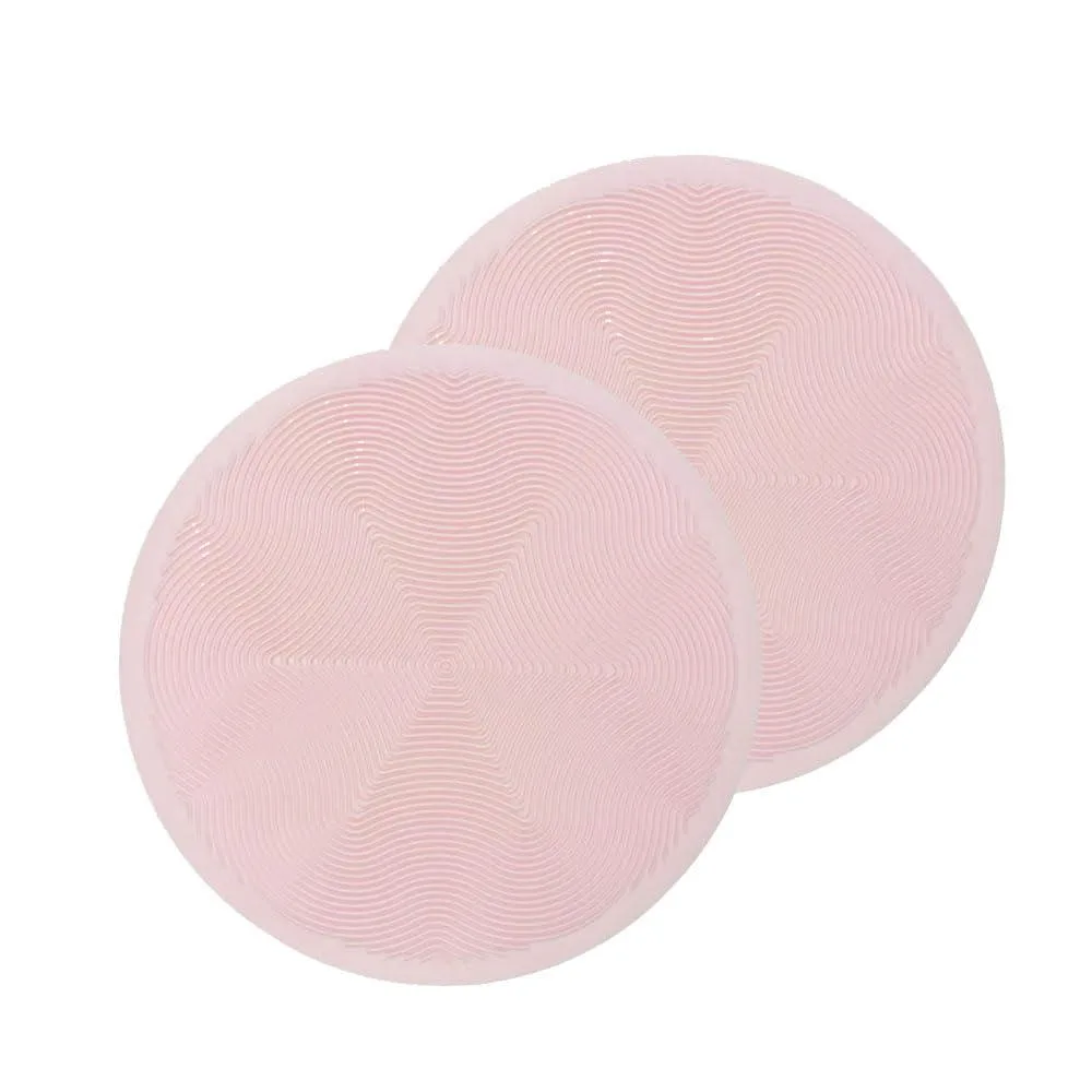 Two pink silicone mats, 12 inches, thin flexible squares with raised geometric pattern