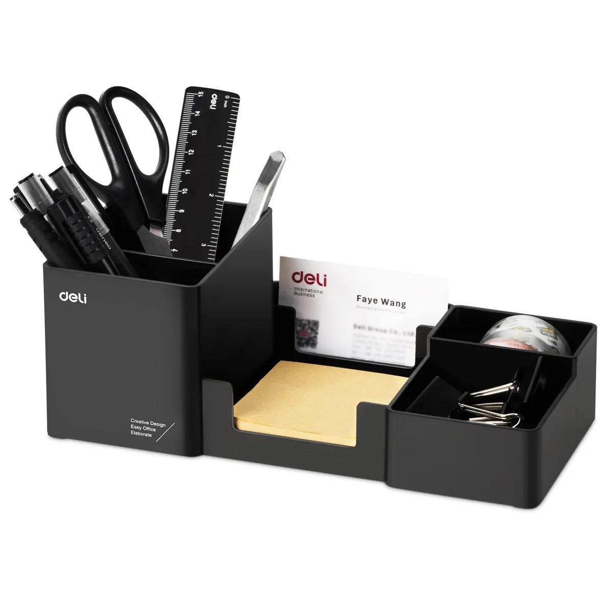  Deli AZ00230 Desk Organizer 6 Compartments 10.0x4.4x3.5in Black — product photo