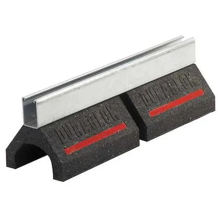 Black rubber pipe support block with metal strut channel 20.2 in wide 6 in long 4.19 in high