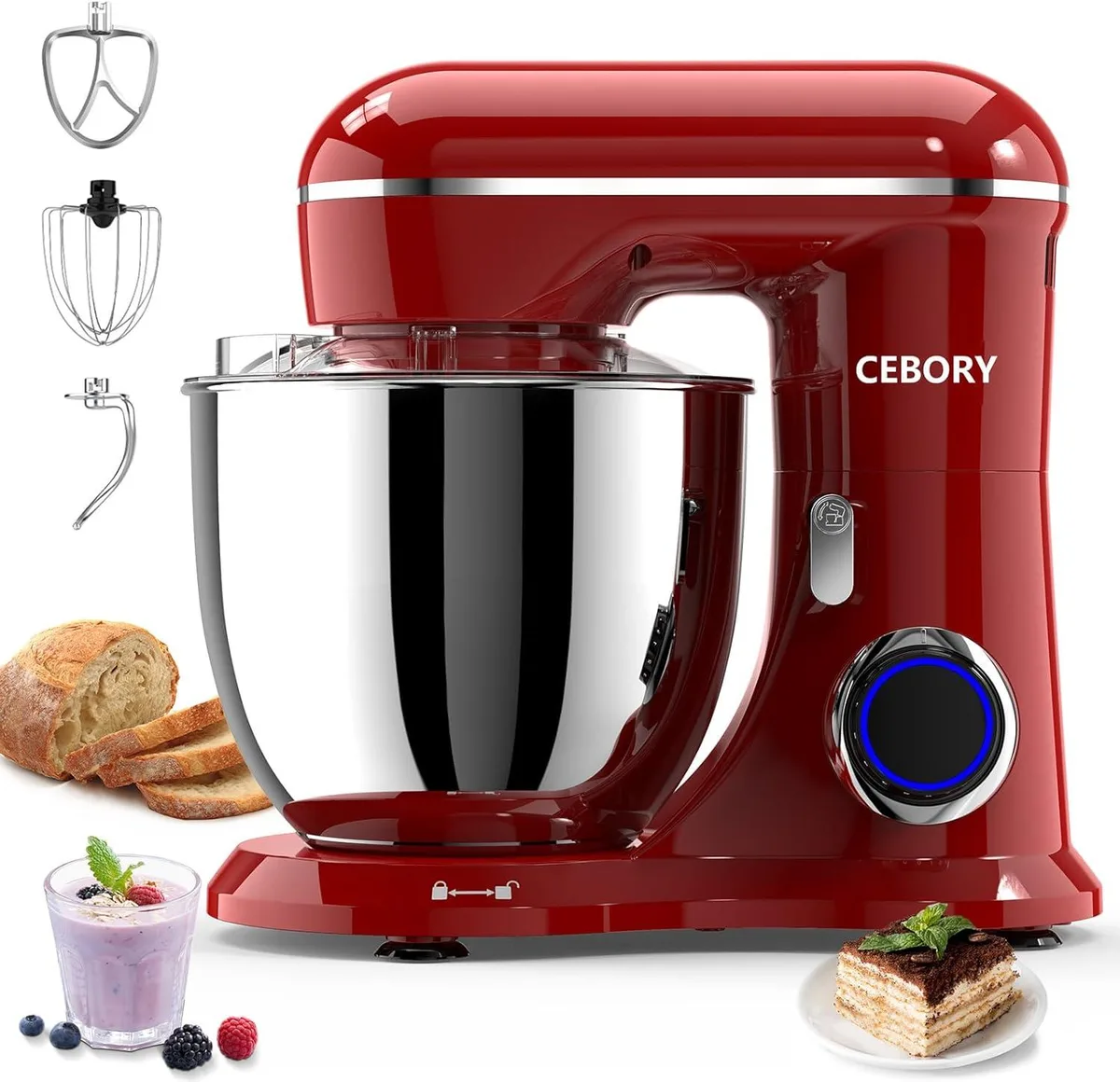 BFKK BFKK 3-in-1 Stand Mixer Red 6.5QT 660W 10-Speed — product photo