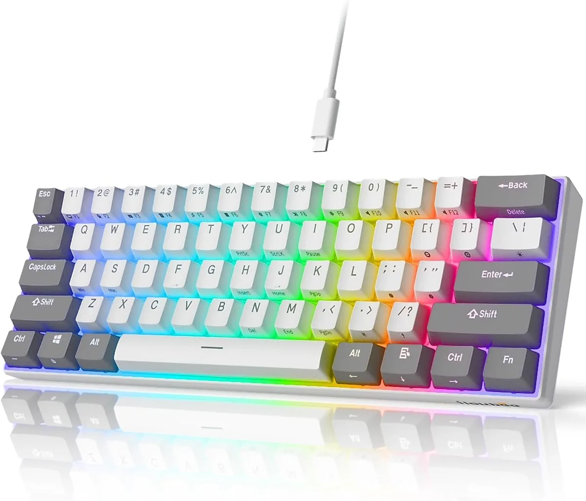 TUKO TUKO i61 60% Mechanical Gaming Keyboard 61 Keys Hot-Swappable Red Switch Grey White — product photo