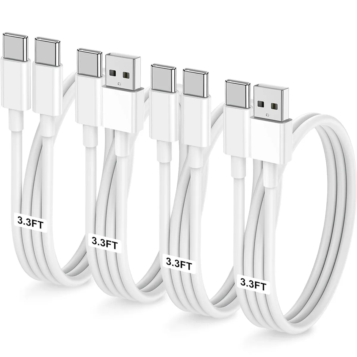 Hamzan Hamzan 2× USB-C to USB-C + 2× USB-A to USB-C 3.3FT 60W Charging Cable Set — product photo