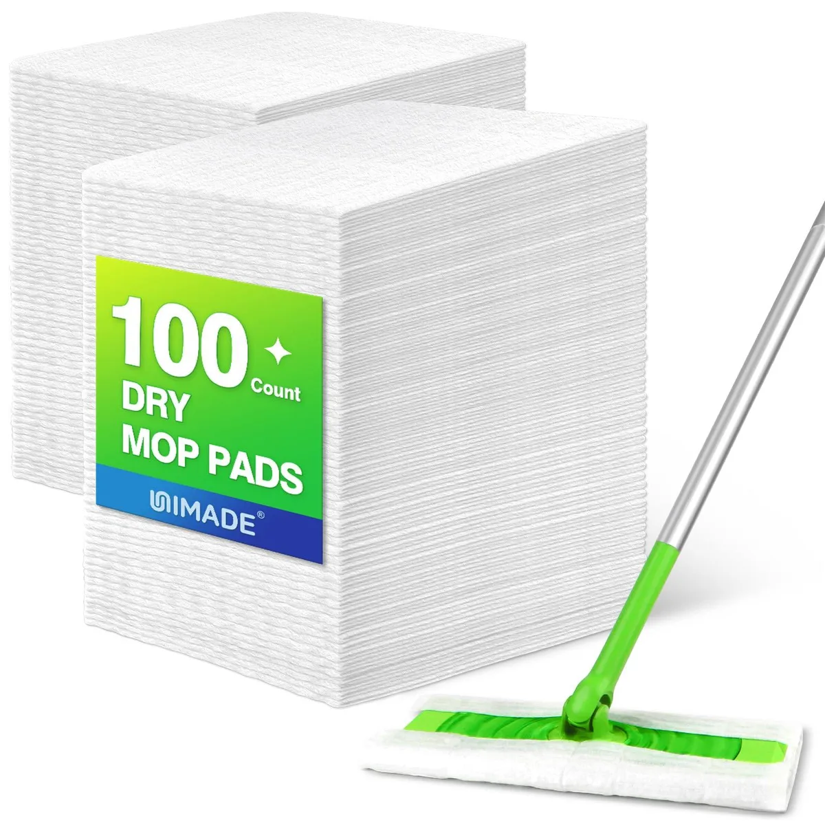 Stack of 100 white rectangular dry sweeping cloths 11 in by 8 in by .2 in