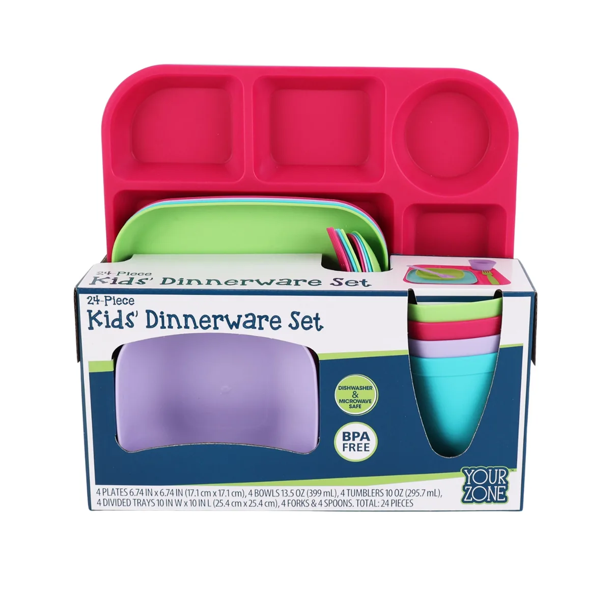 None Continuous None Continuous 24-Piece Kids Dinnerware Set, Pink — product photo