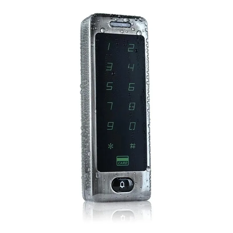 Metal waterproof RFID keypad with backlit touch panel and doorbell button