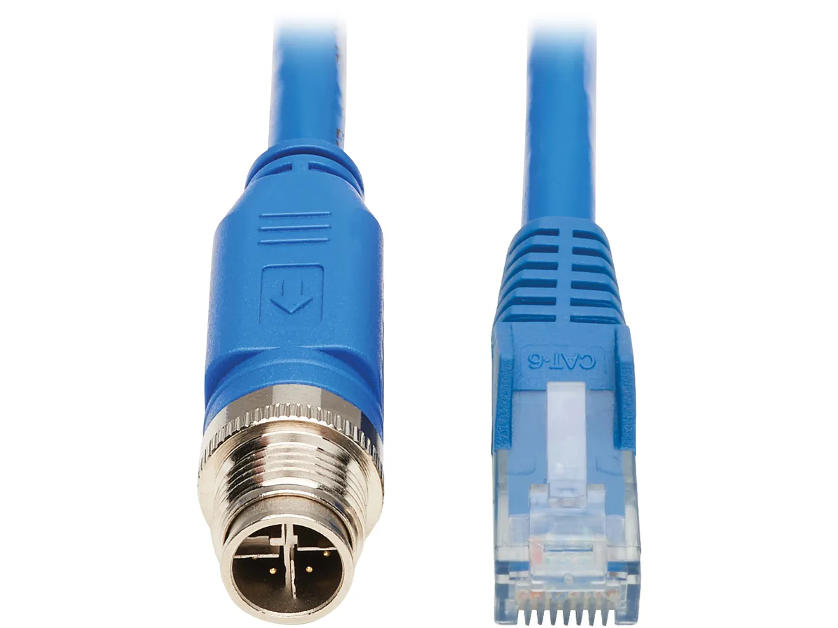 Tripp Lite Tripp Lite NM12-602-05M-BL network ethernet cable M12 X-Code Cat6 UTP RJ45 5m 16.4ft blue IP68 PoE — product photo