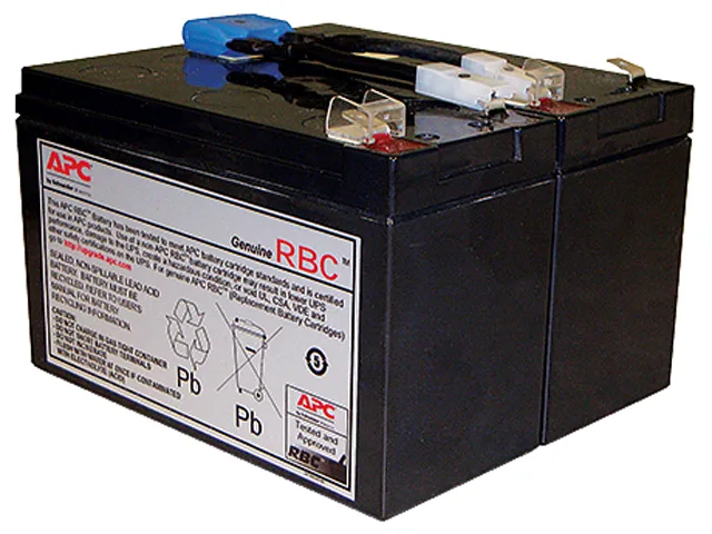 Rectangular sealed lead-acid battery cartridge, grey plastic case, two internal blocks, carry handle