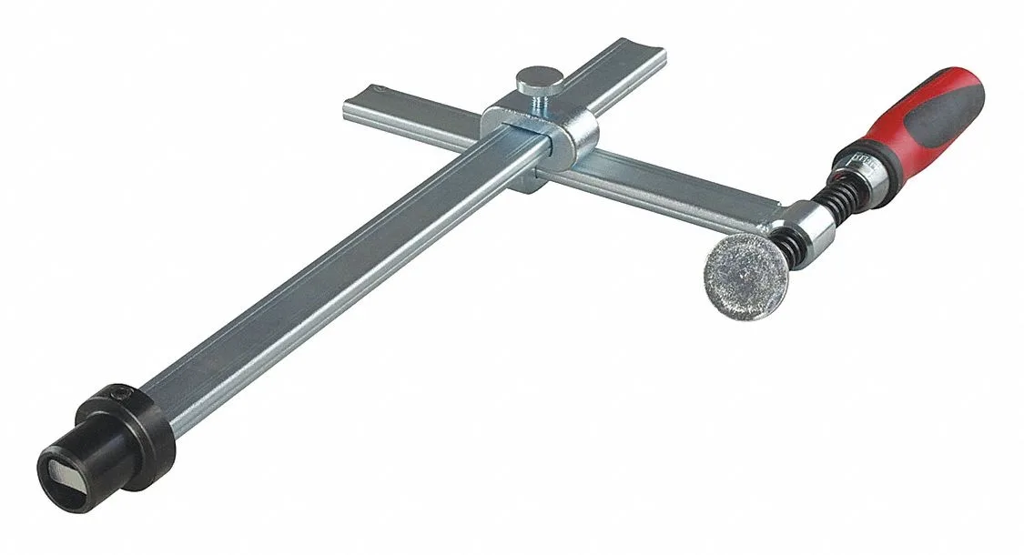 Steel welding table clamp with sliding arm and composite handles